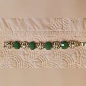 Lia Sophia Bracelet Jade Green, Pearls, Opals. EUC